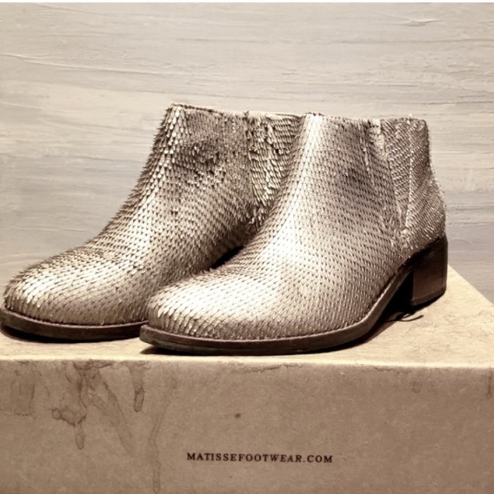 Matisse Silver Cowboy Ankle Booties with Shimmery Finish